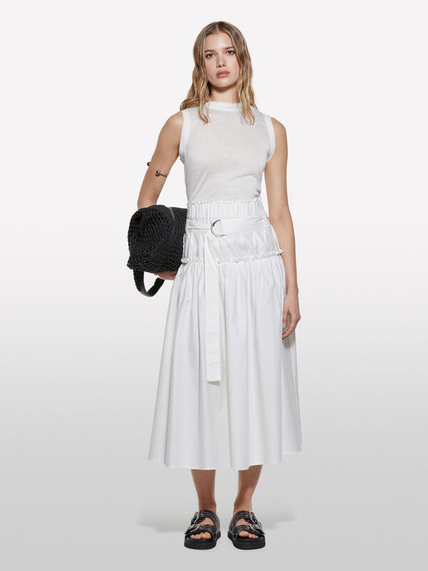 Jupe évasée blanche avec ceinture - jupes midi, jupes mi-longues femme | Sisley