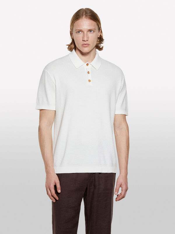 Polo en maille blanc crème - polos pour homme | Sisley