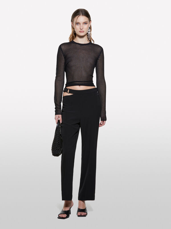 Pantalon noir avec chaîne - pantalons coupe slim pour femme | Sisley