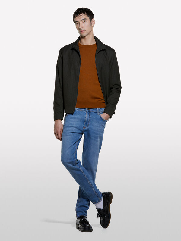 Pull en laine mélangée marron foncé - pulls col rond pour homme | Sisley