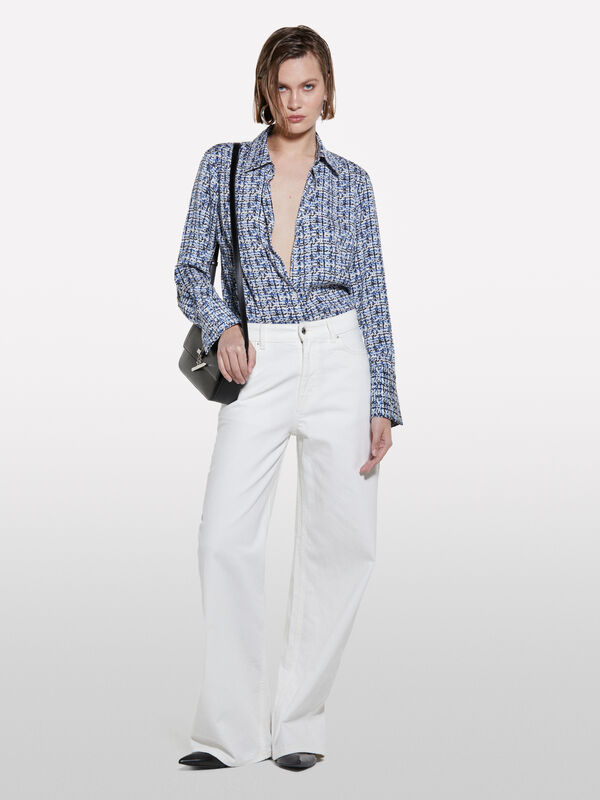 Blue printed satin shirt - chemises pour femme | Sisley