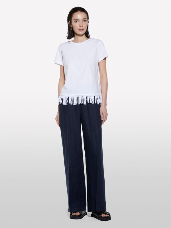T-shirt blanc avec franges sur le bas T-shirt blanc avec franges sur le bas - t-shirts à manches courtes pour femme | Sisley