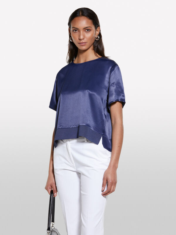 Dark blue satin blouse - blouses pour femme | Sisley