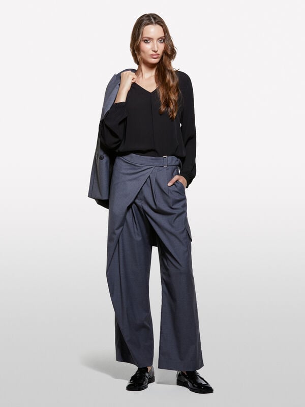 Pantalon paréo gris Pantalon paréo gris - pantalons palazzo pour femme | Sisley