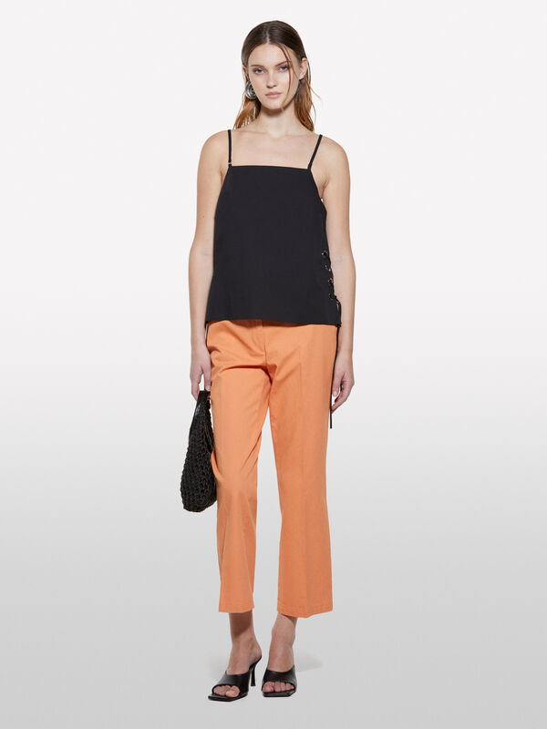 Top noir à lacets - hauts pour femme | Sisley