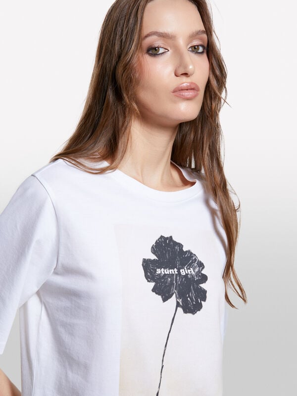 T-shirt blanc à imprimé fleuri T-shirt blanc à imprimé fleuri - t-shirts à manches courtes pour femme | Sisley