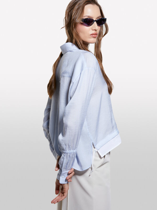 Chemise courte à rayures bleu clair - chemises pour femme | Sisley