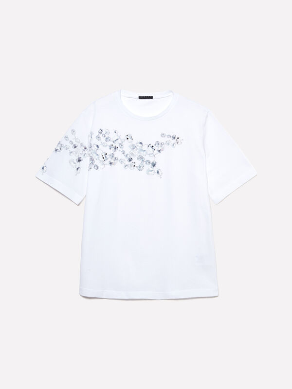 T-shirt blanc &agrave; imprim&eacute; - t-shirts &agrave; manches courtes pour femme | Sisley