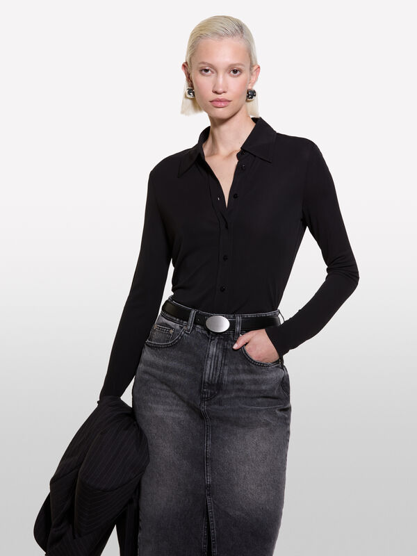 Chemise ajustée noire - chemises pour femme | Sisley