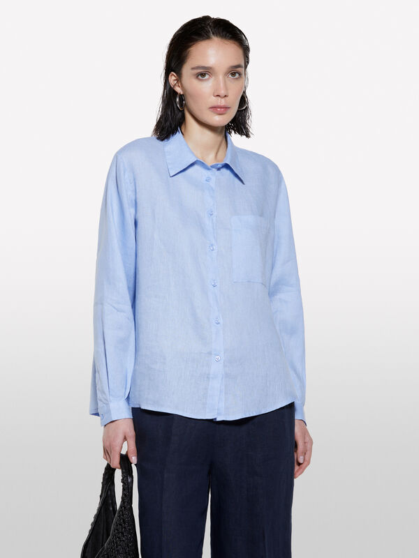Chemise bleu clair en 100% lin - chemises pour femme | Sisley