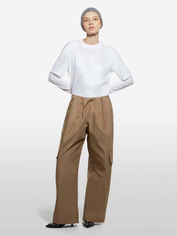 Pantalon cargo beige à plis - pantalons de jogging pour femme | Sisley