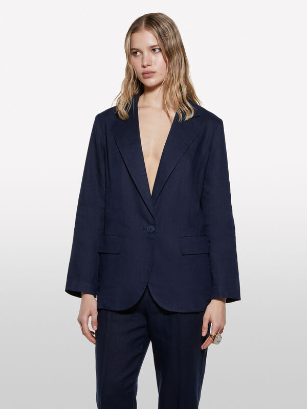 Blazer bleu foncé 100 % lin - blazers pour femme | Sisley