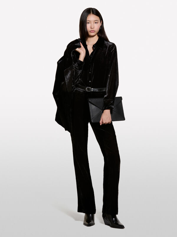 Chemise noire en velours - chemises pour femme | Sisley