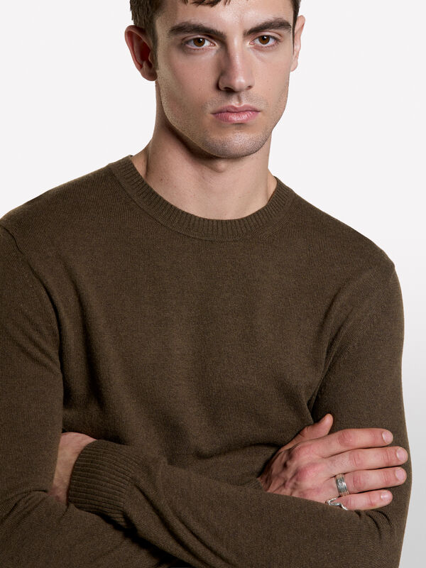 Pull ras du cou marron coupe r&eacute;guli&egrave;re - pulls col rond pour homme | Sisley