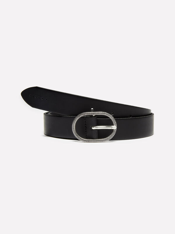 Ceinture en cuir noir avec boucle décorative - ceintures pour femme | Sisley
