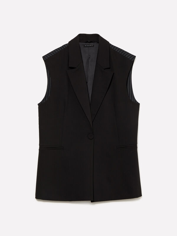 Gilet noir à rayures contrastées - vestes et doudounes sans manches pour femme | Sisley