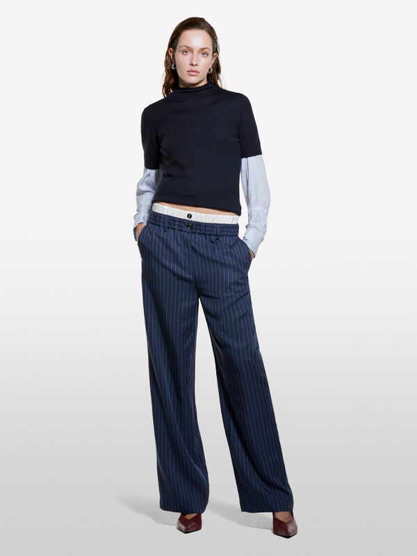 Chemise à manches courtes bleu foncé - pulls col montant pour femme | Sisley