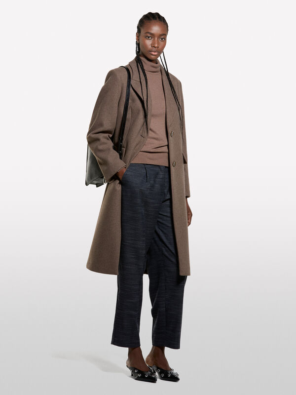 Pull &agrave; col roul&eacute; marron - pulls col montant pour femme | Sisley