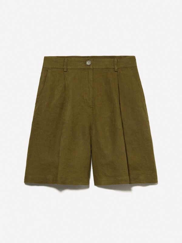 Bermuda vert militaire en 100% lin Bermuda vert militaire en 100% lin - shorts pour femme | Sisley