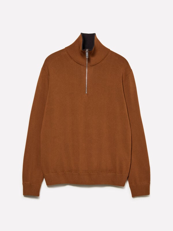 Pull camel avec zip - pulls col montant pour homme | Sisley