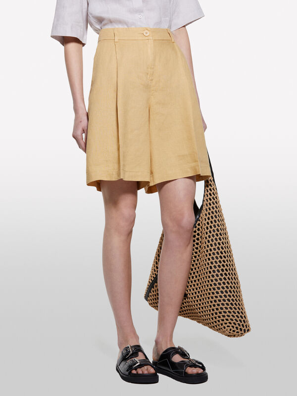 Bermuda moutarde en 100% lin - shorts pour femme | Sisley