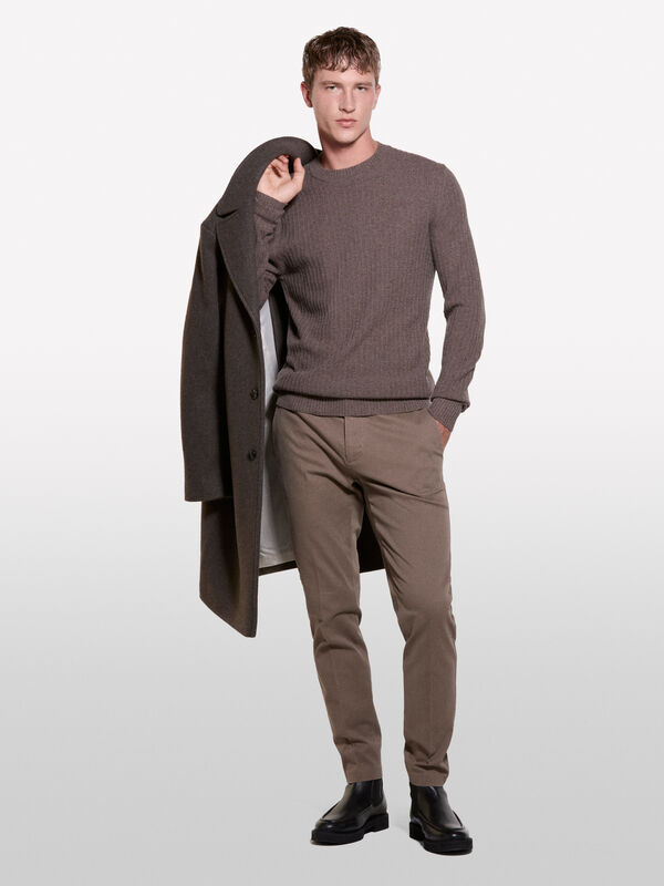 Pull marron en maille 3D - pulls col rond pour homme | Sisley