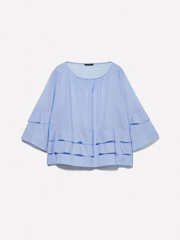 Blouse bleu clair &agrave; volants - blouses pour femme | Sisley