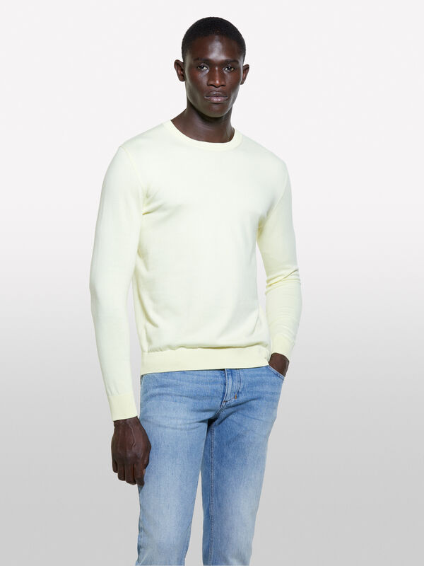 Pull uni jaune - pulls col rond pour homme | Sisley