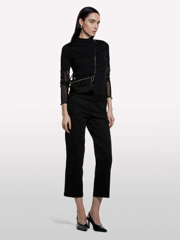 Chemise noire à manches courtes - pulls col montant pour femme | Sisley