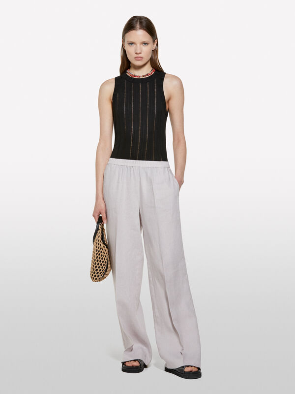 Pantalon gris coupe flare en 100% lin - pantalons palazzo pour femme | Sisley