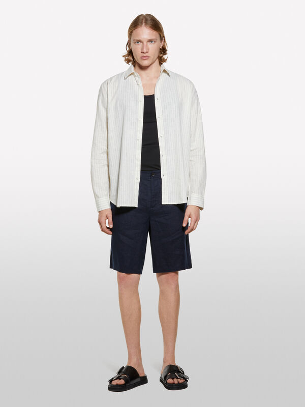 Bermuda bleu foncé 100 % lin - shorts pour homme | Sisley