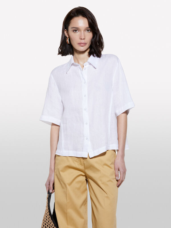 Chemise blanche à manches courtes en 100% lin - chemises pour femme | Sisley