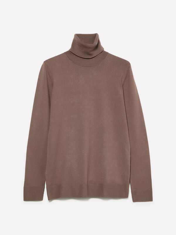 Pull col roulé marron coupe régulière - pulls col montant pour femme | Sisley