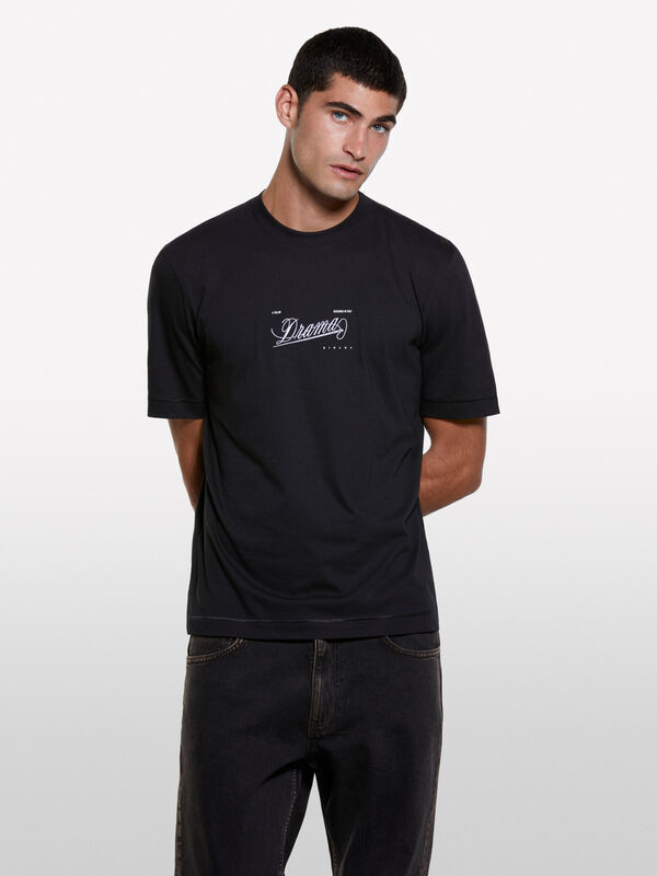 T-shirt noir avec imprimé - t-shirts à manches courtes pour homme | Sisley