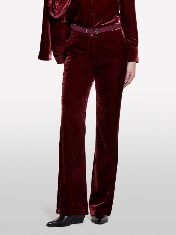 Pantalon bordeaux en velours - pantalons évasés pour femme | Sisley