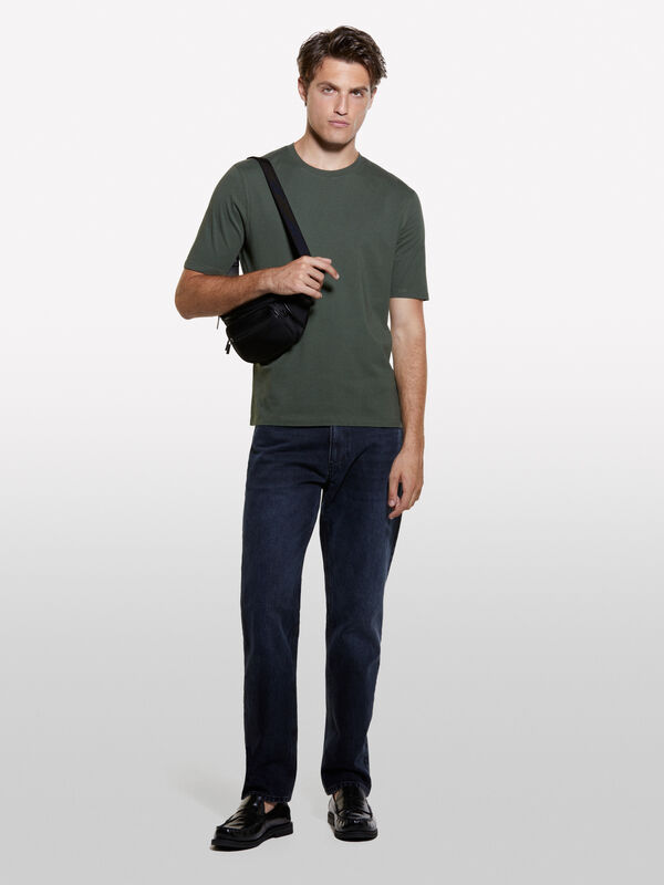 T-shirt vert militaire à col rond en 100 % coton bio - t-shirts à manches courtes pour homme | Sisley