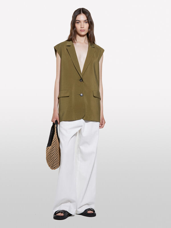 Gilet vert militaire à effet froissé - vestes et doudounes sans manches pour femme | Sisley