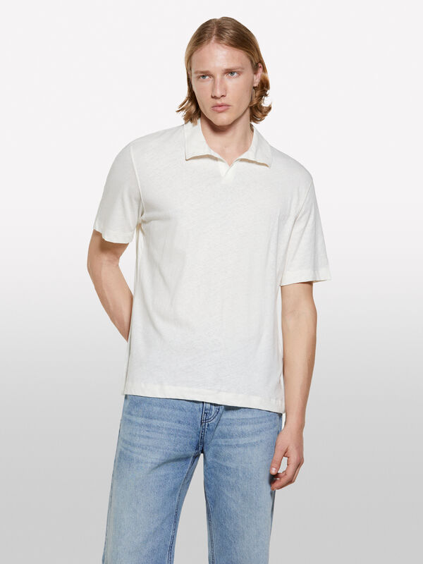 Polo blanc crème en lin mélangé Polo blanc crème en lin mélangé - polos pour homme | Sisley