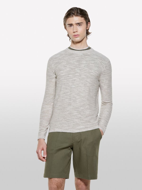 Pull chiné beige clair - pulls col rond pour homme | Sisley