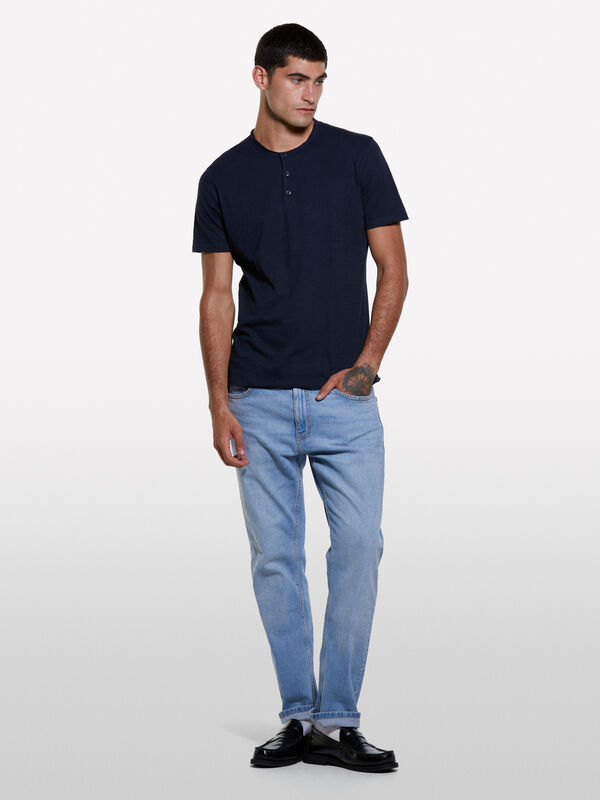 T-shirt Henley bleu foncé T-shirt Henley bleu foncé - t-shirts à manches courtes pour homme | Sisley