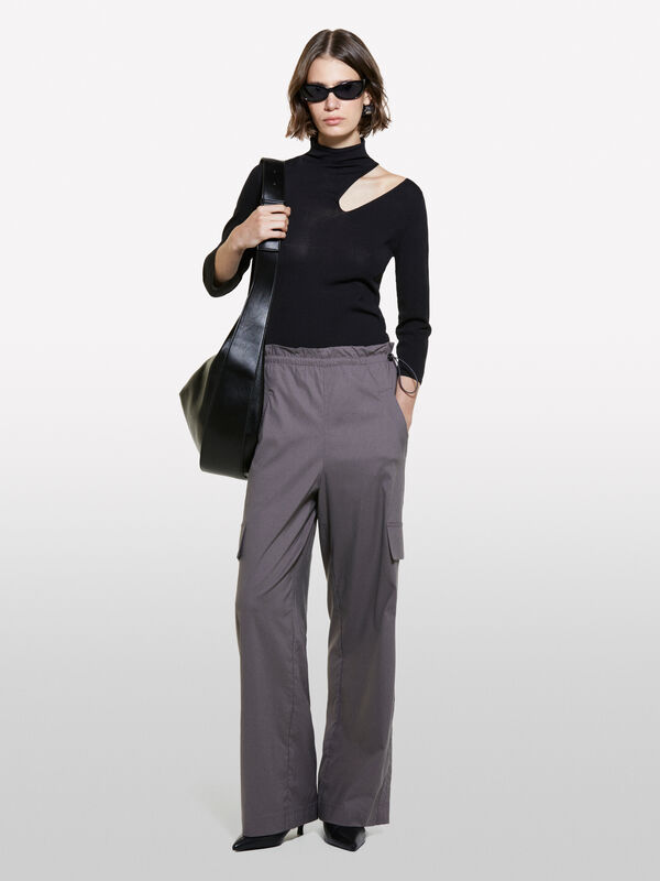 Pantalon taille basse gris foncé à bandes - pantalons regular pour femme | Sisley