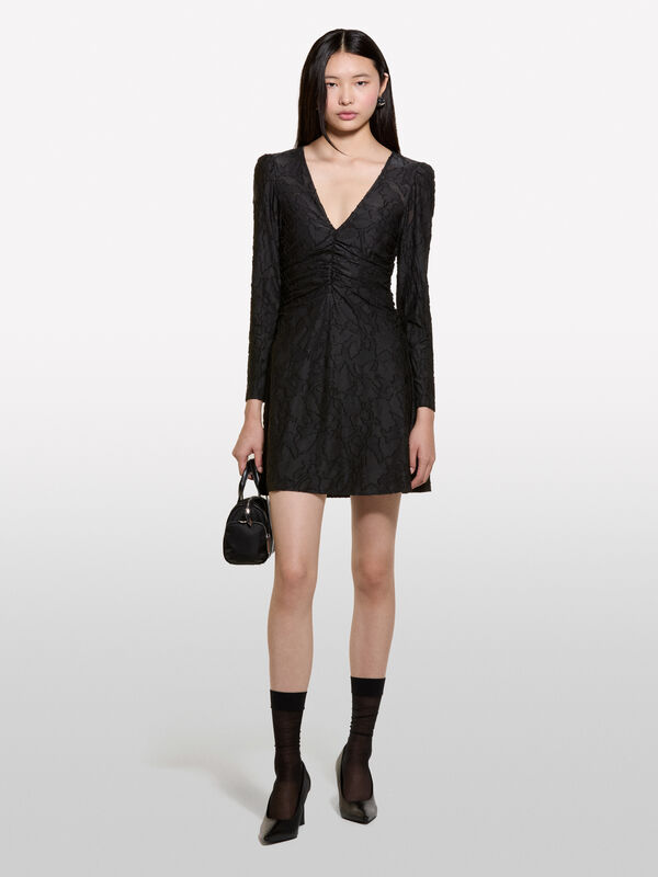 Robe courte noire froncée  - robes courtes pour femme | Sisley