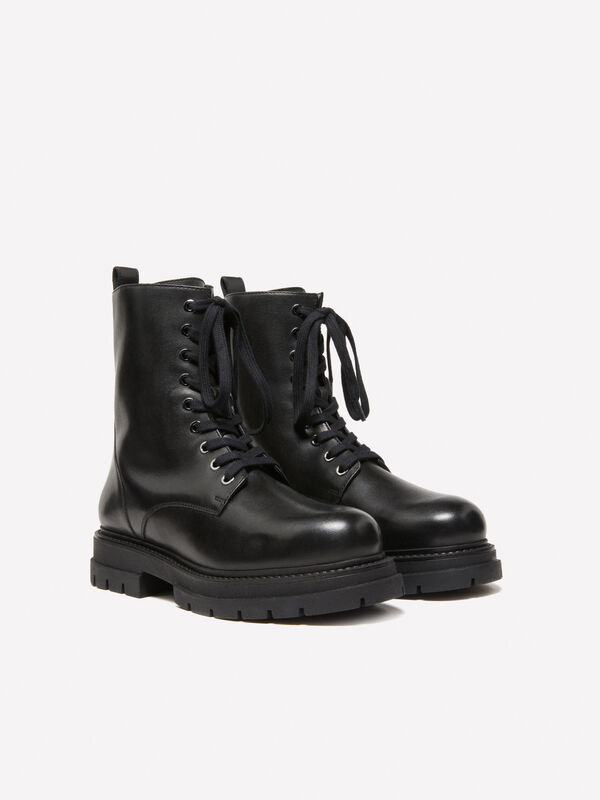 Rangers noires en 100 % cuir - bottes et bottines pour femme | Sisley