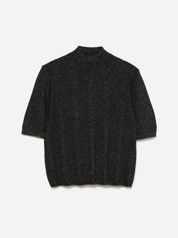 Pull noir avec empiècements en lurex - pulls col montant pour femme | Sisley