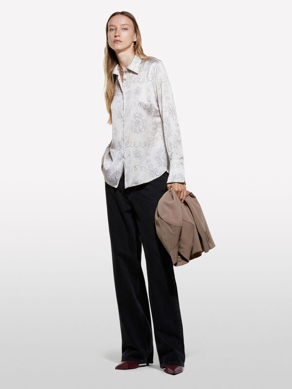 Chemise en satin imprimé beige - chemises pour femme | Sisley
