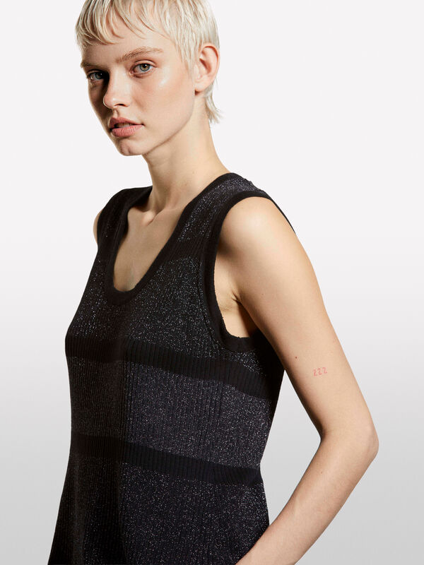 Gilet maxi color block avec lurex - pulls col en v pour femme | Sisley