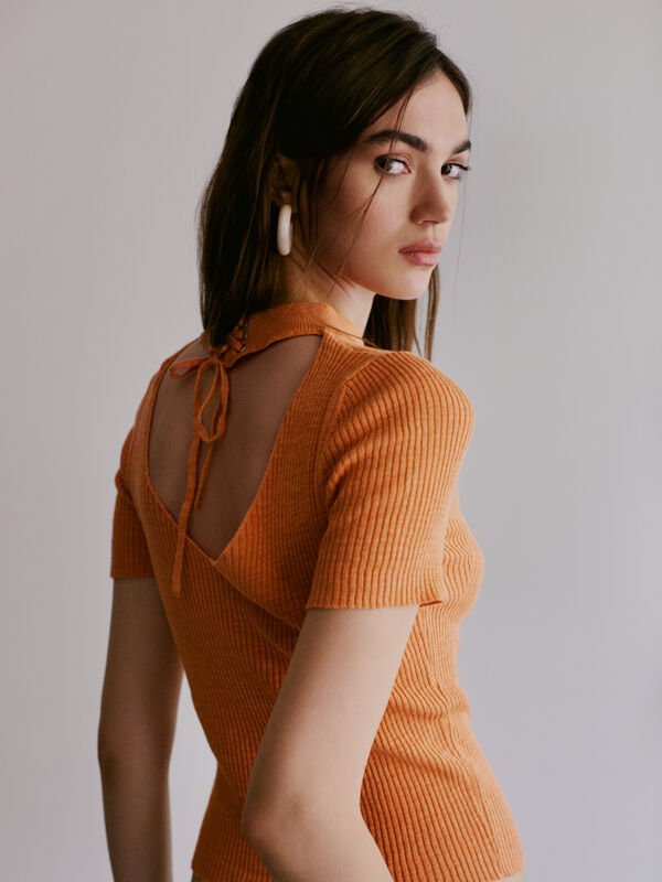 Pull orange avec hublot au dos - t-shirts à manches courtes pour femme | Sisley