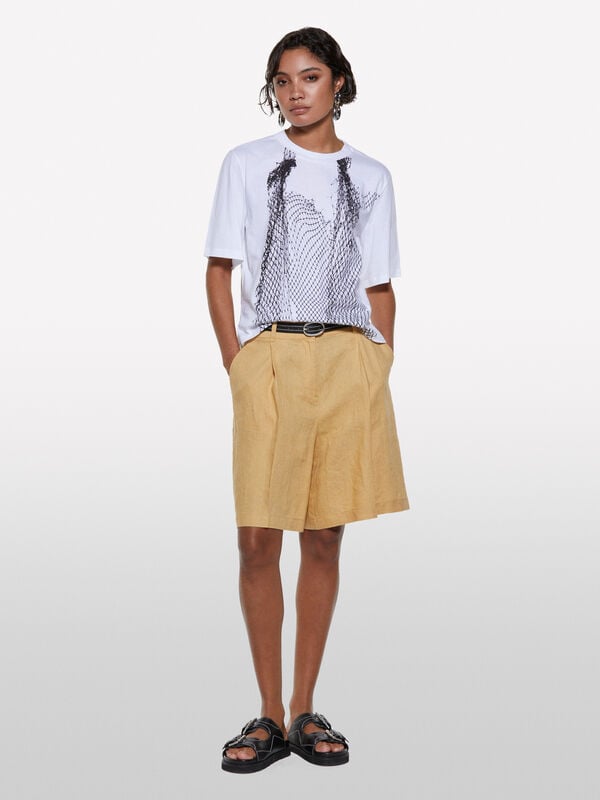 T-shirt blanc avec imprimé en maille - t-shirts à manches courtes pour femme | Sisley