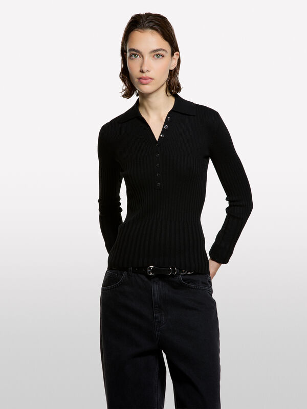 Polo côtelé - pulls col rond pour femme | Sisley