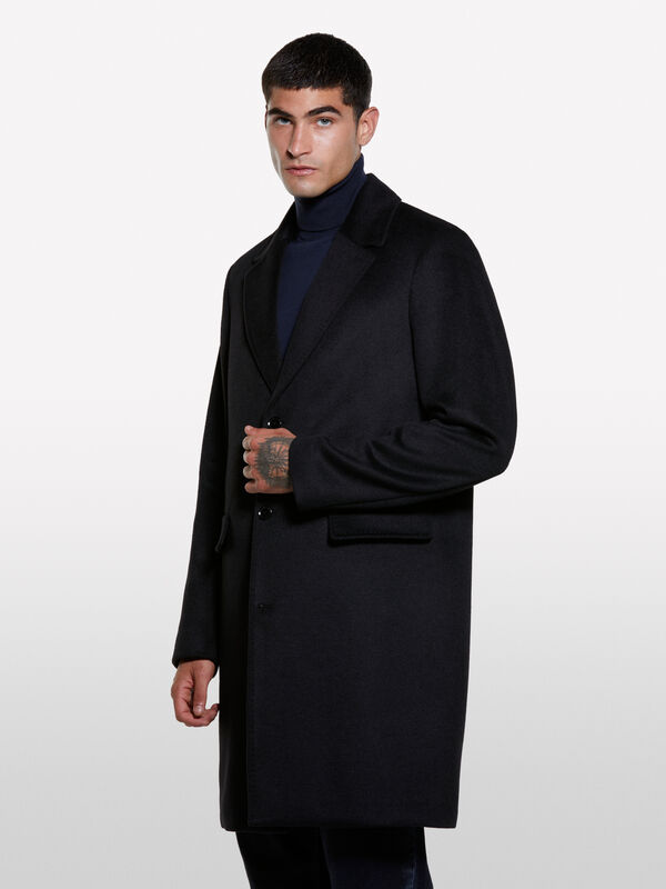 Manteau noir à simple boutonnage - manteaux pour homme | Sisley